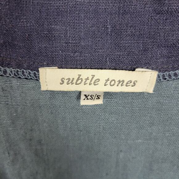 VTG Subtle Tones Linen Dress XS Blue Square Neck Side Ties Lagenlook Maxi - Picture 2 of 12